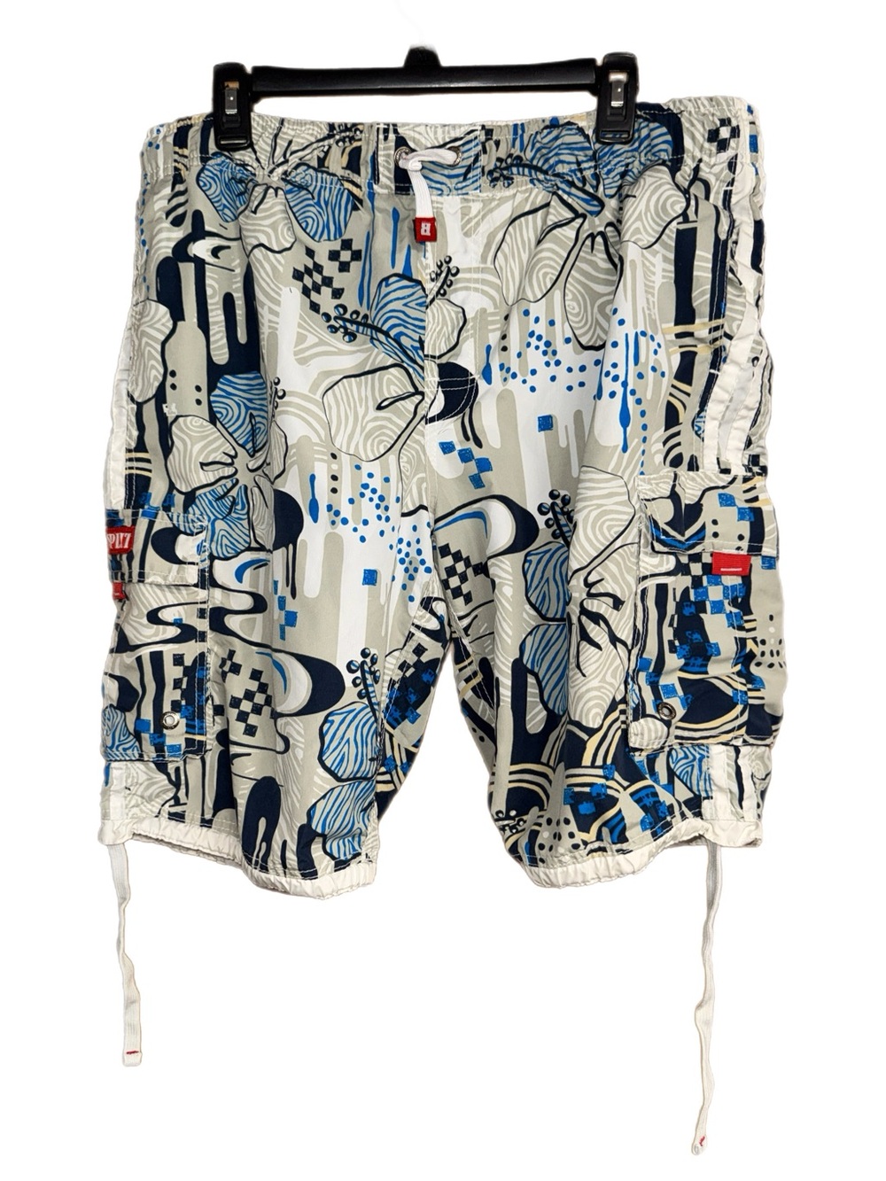 B. Split Men’s Abstract Swim Shorts - Drawstring Waist Mesh Lined - Size Medium
